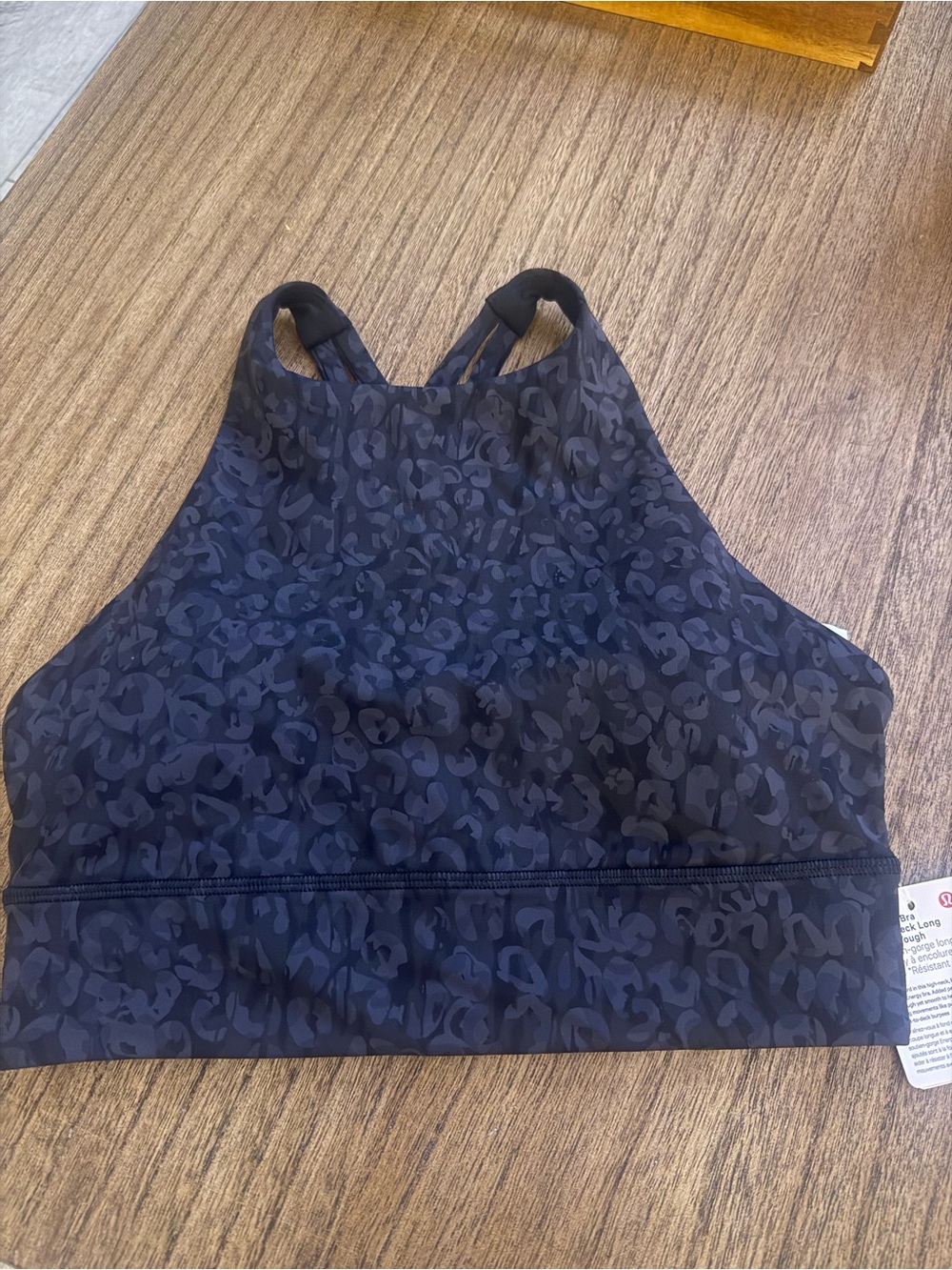 Lululemon Women's Energy Bra HighNeck Long Line - Black Leopard Print size 6